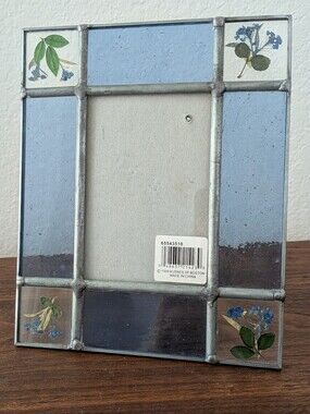 Vtg Carr Blue Leaded Glass Picture Frame Dried Press Flowers Photo Size 3.5"x5"
